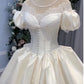 Luxury Wedding Dresses, Short Sleeves Satin Lace A-line Bridal Gowns   fg7672