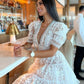 Robe de soirée courte en dentelle blanche, tenue d'anniversaire, robe de cocktail, robe de soirée courte fg8007