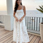 Robe de soirée blanche trapèze en dentelle à bretelles, robe de bal fg7848