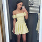 Robe de soirée courte jaune simple, robe de cocktail, robe de soirée courte fg7826