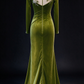 Olive Green Velvet Mermaid Evening Gown with Stand Collar, 3D Floral & Crystal Beading fg9022