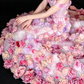 Pink Off-the-Shoulder 3D Floral Tulle Ball Gown fg9049