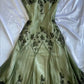 vintage green emerald maxi dress embroidered crystals floral Prom Dresses   fg3974