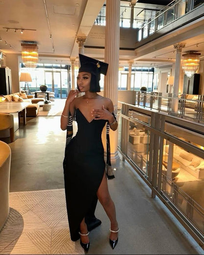 Schwarzes ärmelloses Party-Ballkleid Abschlusskleid fg5954