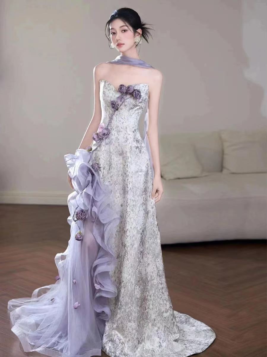 Lilac Strapless Long Prom Dresses Vintage Formal Evening Dress  fg7589