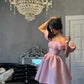 Robe de soirée courte rose coupe trapèze, robe de cocktail, robe de soirée courte fg7851