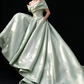 Mint Green Off-the-Shoulder Lace Applique Satin Ball Gown fg9053