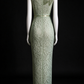 Sage Green High-Neck Cap Sleeve Lace Sheath Formal Evening Gown fg9060