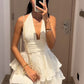 Robe de soirée courte blanche trapèze, robe de cocktail, robe de soirée courte fg7854