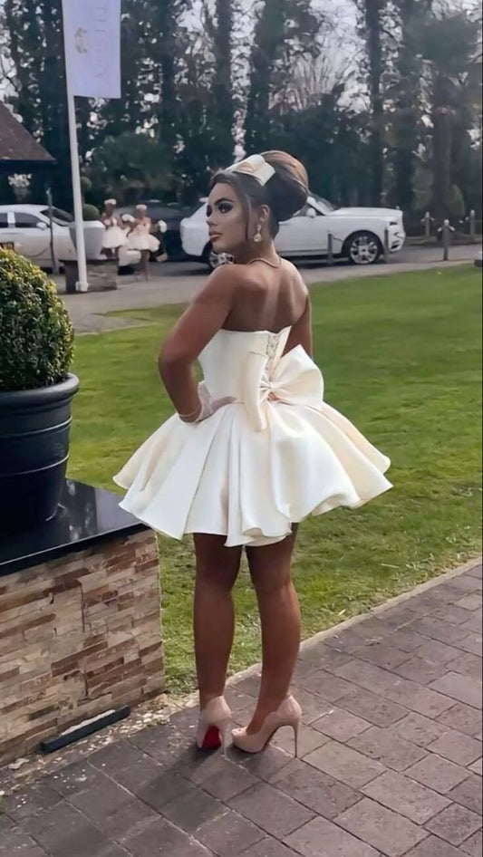 Robe de soirée courte blanche trapèze, robe de cocktail, robe de soirée courte fg7842