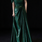 Green Off-the-Shoulder Glitter Velvet Formal Evening Gown fg9055