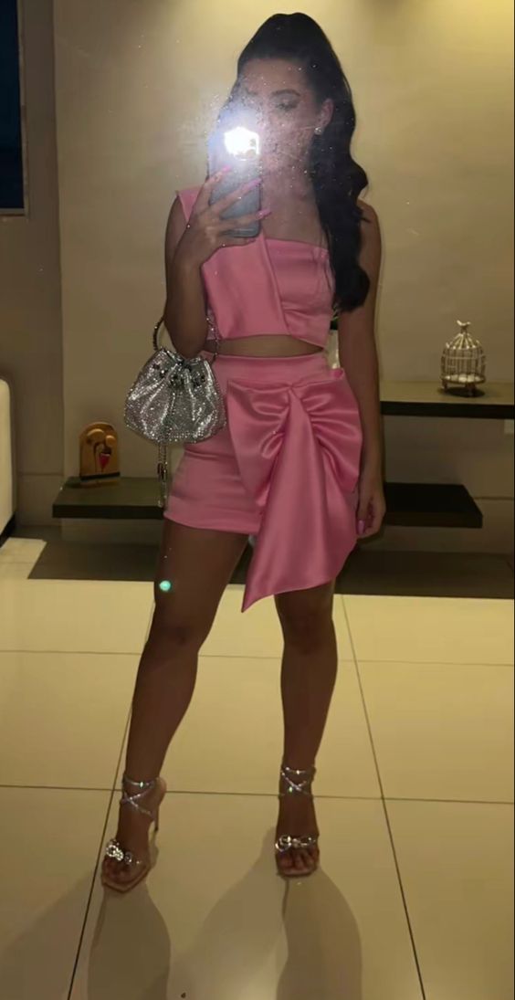 Pink Two Piece Sheath Short Prom Dress Homecoming Party Dress fg5538 formalgowns Pink Two Piece Sheath Short Prom Dress Homecoming Party Dress fg5538 formalgowns