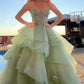 Ball Gown Sage Green Prom Dress Long Tiered Tulle Evening Dress   fg8030