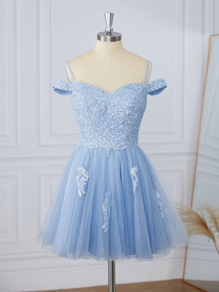 A-Linie Tüll Off-the-Shoulder Applikationen Spitze Kurz/Mini Kleid fg5501
