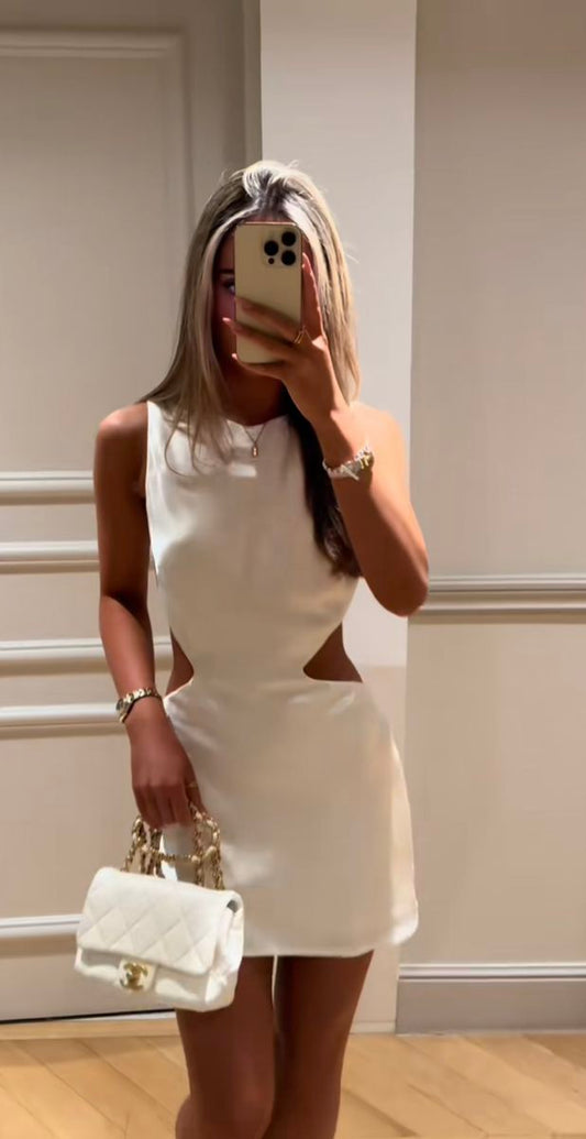 Robe de soirée courte blanche, robe de cocktail, robe de soirée courte fg7959