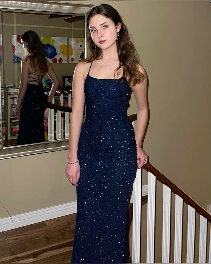 Formal Navy Blue Sequins Mermaid Long Evening Prom Dresses, Custom Spa ...