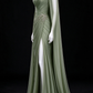 Sage Green Sweetheart Cape Sleeve Beaded Slit Mermaid Evening Gown fg9070