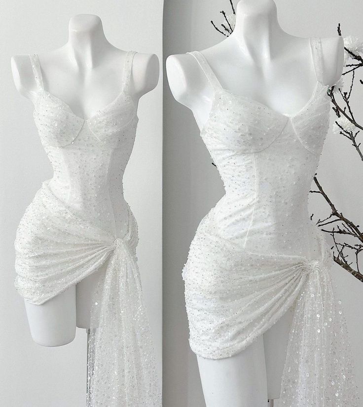 Robe de soirée courte blanche brillante pour femme, tenue de soirée formelle fg6440