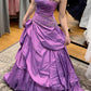 A Line Strapless Purple Long Formal Dress Prom Party Evening Dresses     fg7689