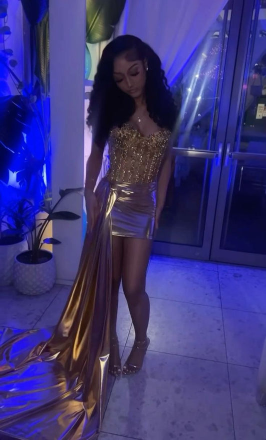 Gold Sexy Kurzes Abendkleid Cocktailkleider Kurzes Partykleid fg7863