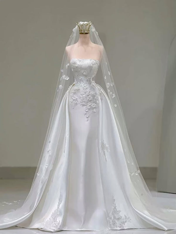 Elegant White Satin A-Line Wedding Dress,Formal Prom Dress cc2346