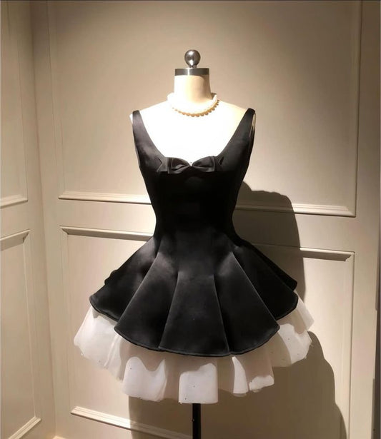 A Line Black Short Prom Dress Birthday Party Dress Homecoming Dress   fg8115
