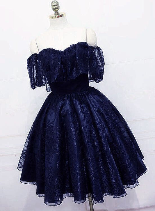 Robe de bal courte en dentelle à épaules dénudées, robe de soirée, robe de soirée en dentelle fg5975