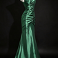 Green Asymmetric Ruched Satin Mermaid Formal Evening Gown fg9057