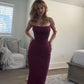 Burgundy Prom Dresses Sheath Straps Evening Dresses       fg4867