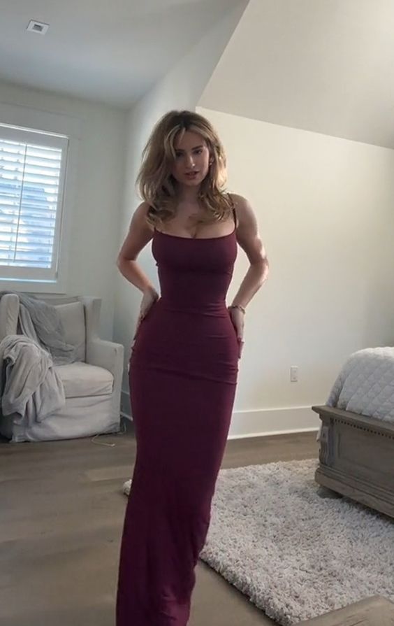 Burgundy Prom Dresses Sheath Straps Evening Dresses       fg4867