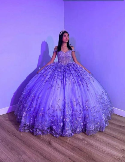 purple quinceanera dress Long Ruffle Ball Gown Quinceanera Dress