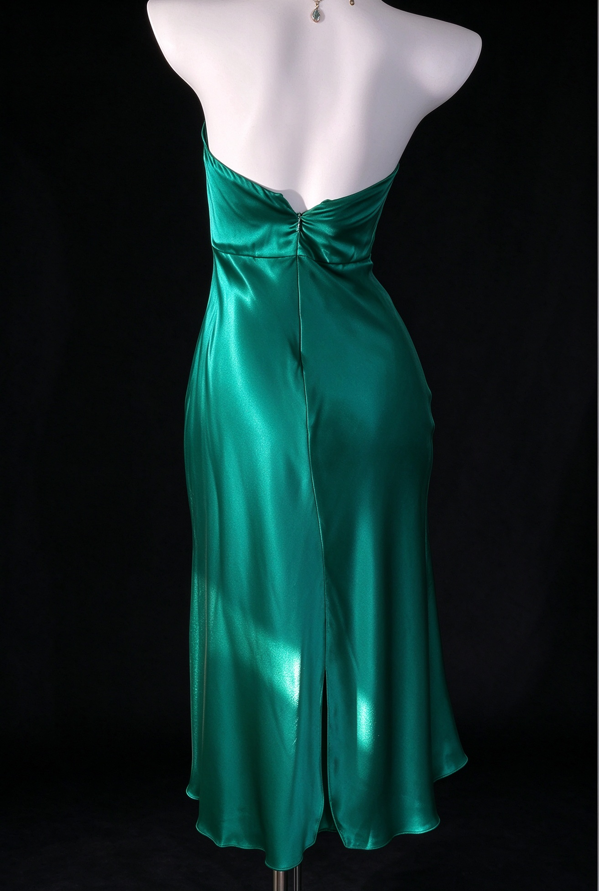 Emerald Strapless Satin Midi Evening Dress With Twist Front fg9131