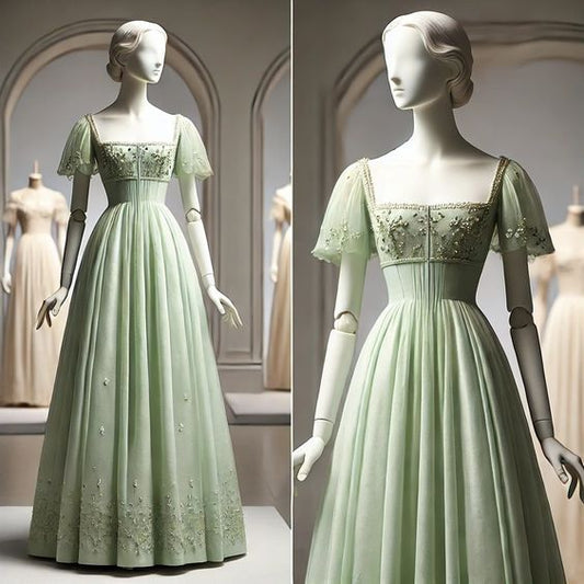 Grüner Tüll mit kurzen Ärmeln, Abendkleid, grünes süßes Kleid fg6442