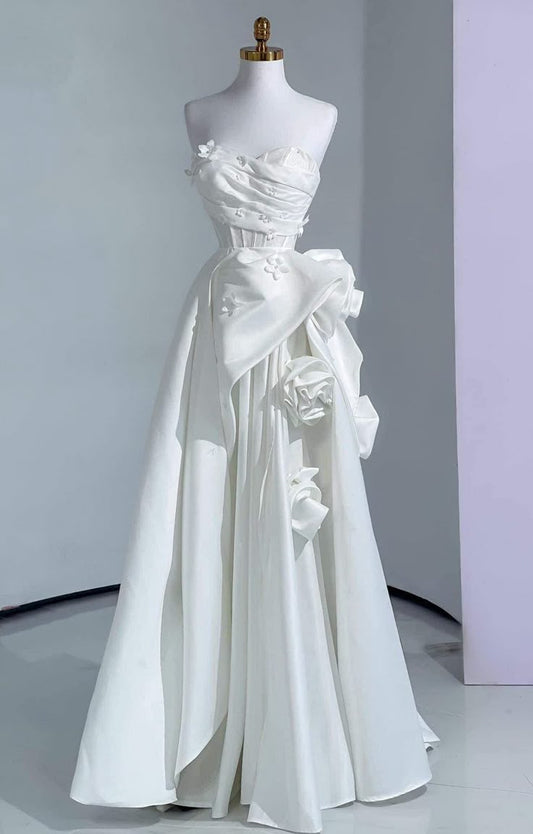 A Line White Strapless Formal Dress Design Evening Dress  fg7530