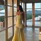 Trägerloses langes Meerjungfrau-Abschlussballkleid 2025 Gelbes Partykleid Abendkleid fg7867
