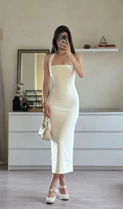 Robe de soirée fourreau blanche longueur cheville fg7418