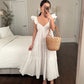 Robe de soirée blanche coupe trapèze, robe de bal, fg7849