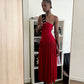 Robe de soirée longue rouge sans bretelles, coupe trapèze, robe d'invitée de mariage fg7403