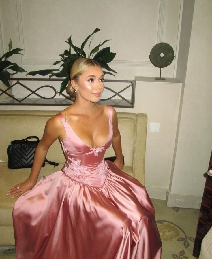 Elegant A Line Floor-length Satin Long Pink Evening Dress Prom Dresses       fg6647