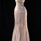 Champagne Spaghetti Strap Beaded Mermaid Evening Dress fg9132