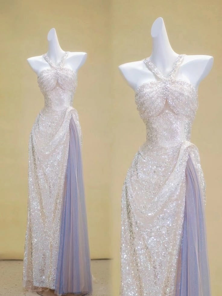 A Line Sequin Halter prom dress Formal Evening Dress  fg7627