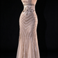 Champagne Spaghetti Strap Beaded Mermaid Evening Dress fg9132