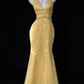 ellow Halter V Neck Beaded Mermaid Evening Dress fg9133