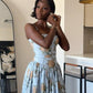 Elegant Printed Long Dress Women Square Neck A-line Robe Beach Holiday Style Long Party Dress     fg8120
