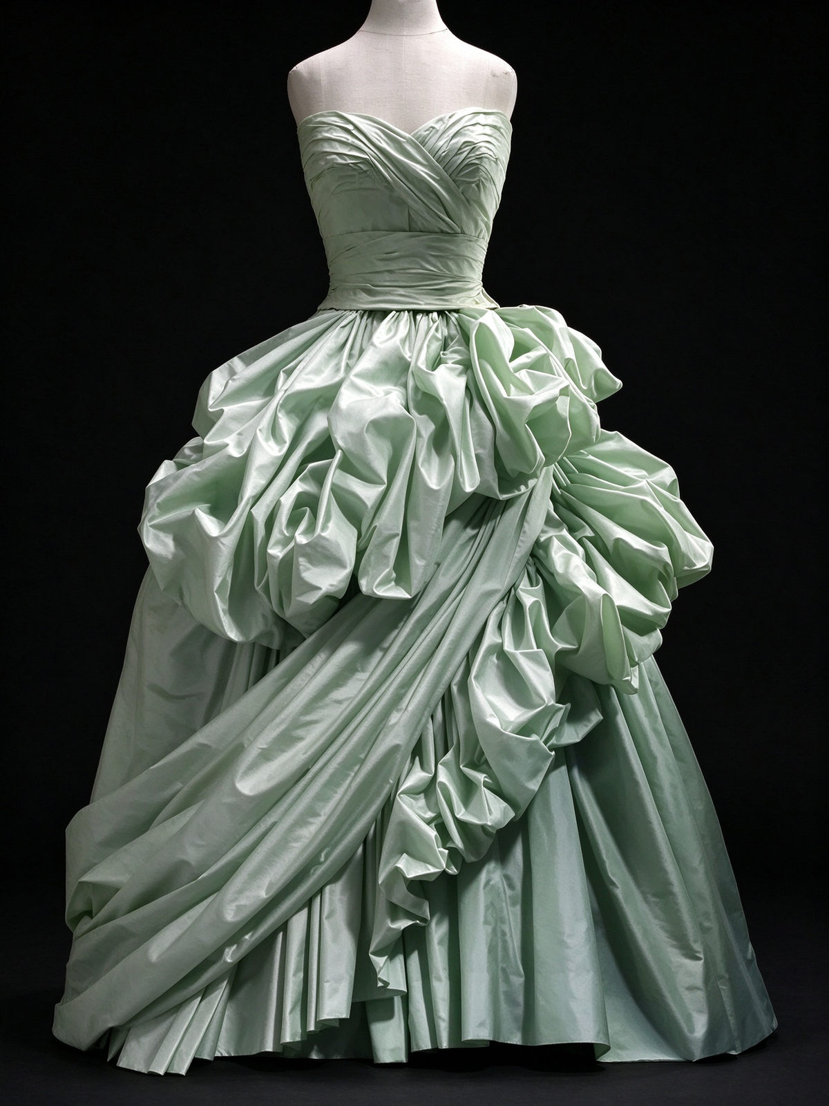 Mint Green Sweetheart Draped Taffeta Ball Gown fg9061