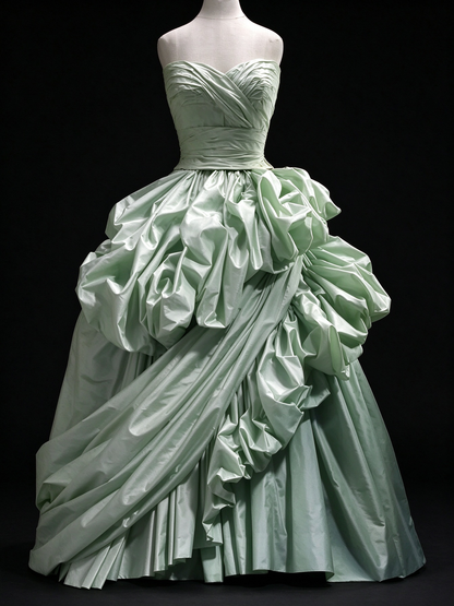 Mint Green Sweetheart Draped Taffeta Ball Gown fg9061