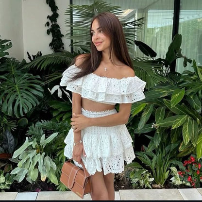 White Lace Two Piece Short Evening Dress Cocktail Dresses Short Party Dress    fg7830