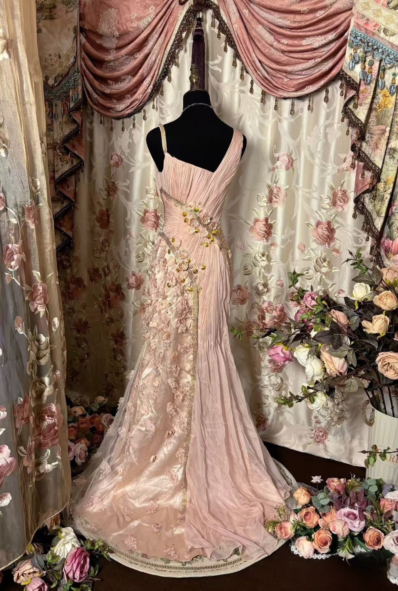 Elegant Pink Tulle Long Prom Gown New Evening Dress     fg7281