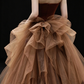 Rust Strapless Mermaid Evening Gown With Tulle Bow Train fg9118