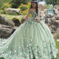 Sage Green Quinceanera Dress Off-Shoulder Applique Lace Beaded Tulle Ball Gown for Sweet 16 & 15   fg8093